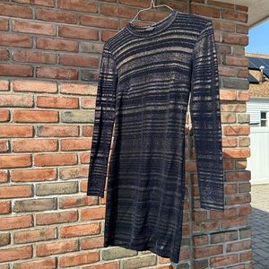 Topshop Blue and Gold Sparkle/Glitter Long Sleeve Dress